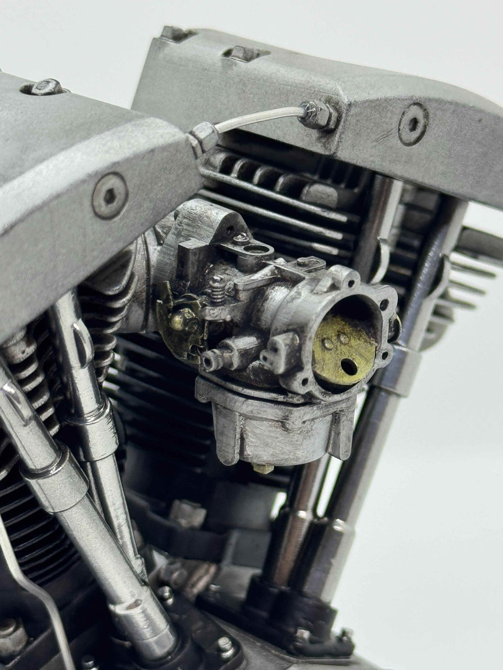 1/6スケール ショベルヘッドエンジンモデル｜ケイヒンバタフライキャブ｜光造形3Dプリント＆エイジング塗装仕上げ｜リアルディスプレイモデル