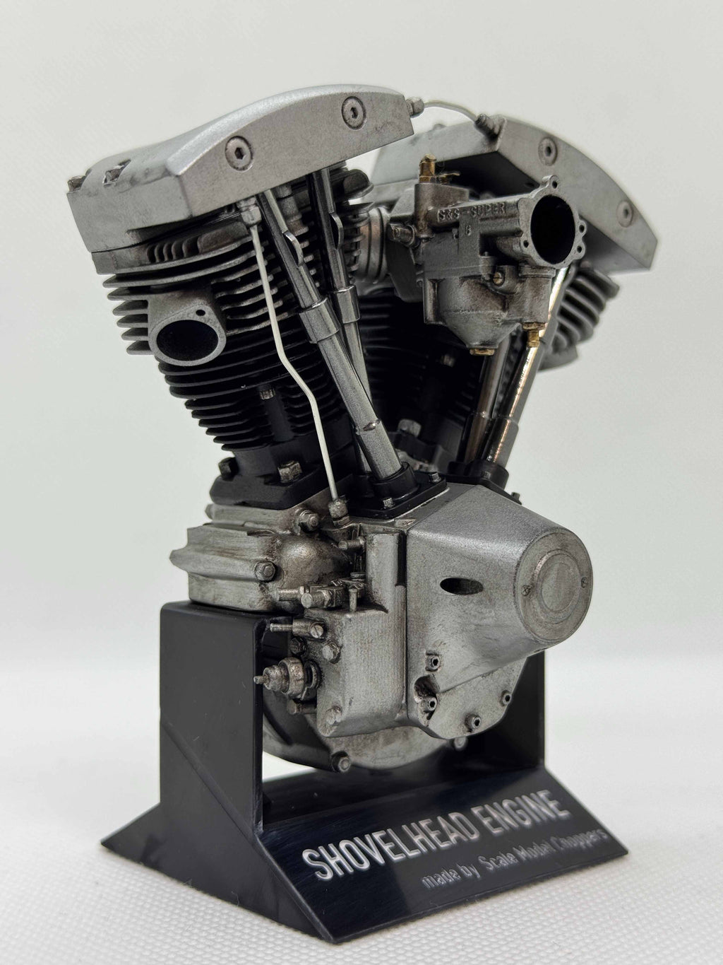 1/6スケール ショベルヘッドエンジンモデル｜S&S Bキャブ｜光造形3Dプリント＆エイジング塗装仕上げ｜リアルディスプレイモデル