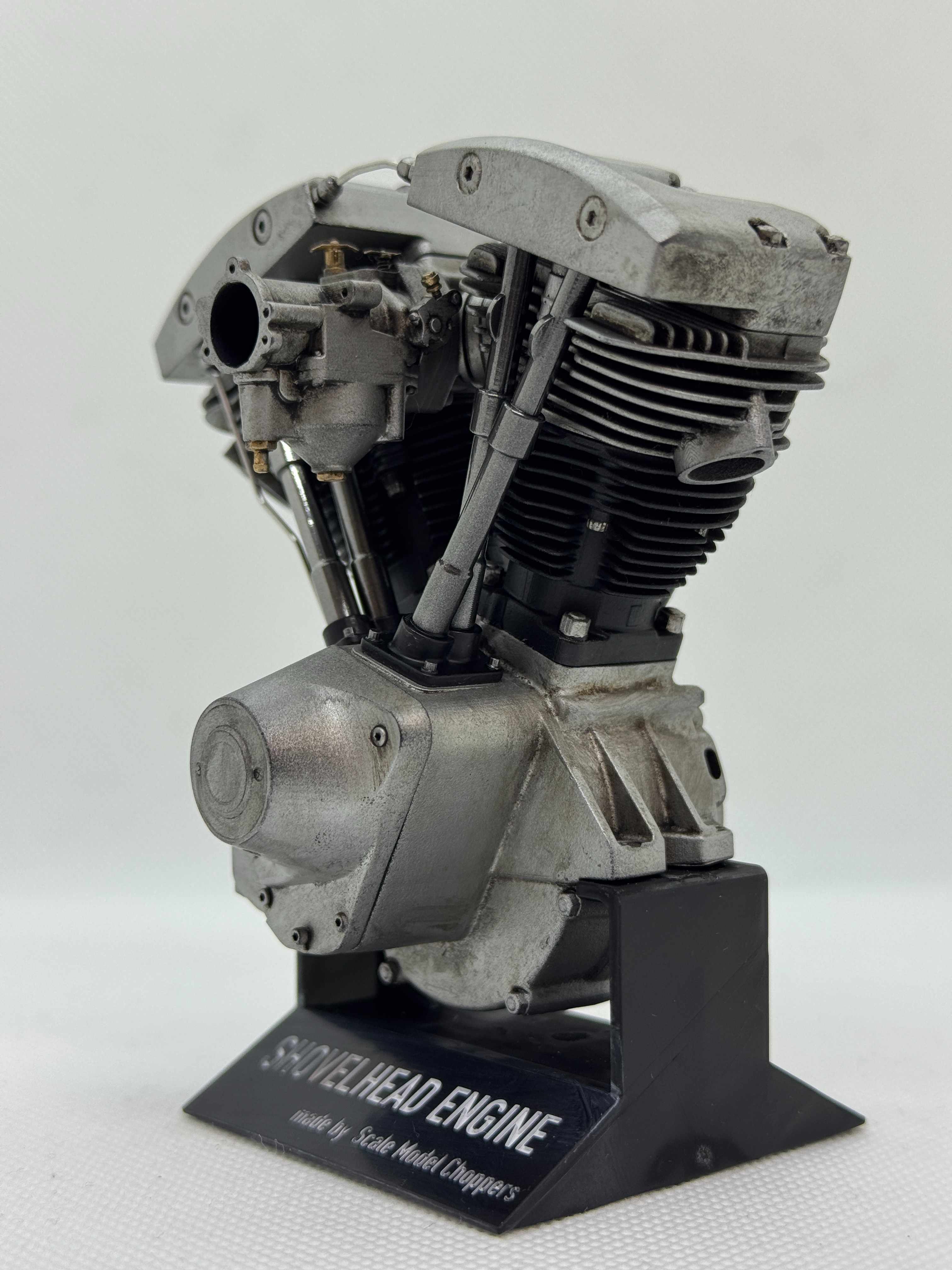 1/6スケール ショベルヘッドエンジンモデル｜S&S Bキャブ｜光造形3Dプリント＆エイジング塗装仕上げ｜リアルディスプレイモデル